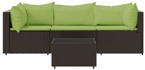 4 pcs conjunto lounge jardim c/ almofadões vime PE castanho
