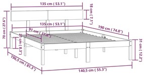 Estrutura de cama casal 135x190 cm pinho maciço preto