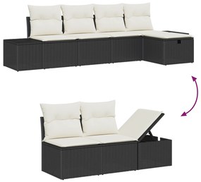 Conjunto de Sofá de Jardim de 6 Peças com Almofadas de Vime Preto