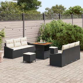 Conjunto de Sofás para Jardim vidaXL 9 Peças com Almofadas Preto Ratta