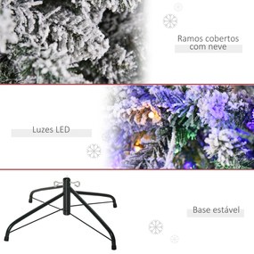 Árvore de Natal 210 cm com 250 Luzes LED Árvore de Natal Nevada com 829 Ramos e Base Dobrável Ø112x210 cm Verde