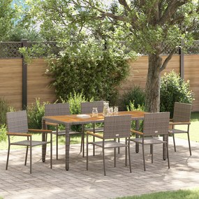 Conjunto de Jantar para Jardim vidaXL de 7 Peças Cinza Polirattan