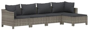 5 pcs conjunto lounge de jardim c/ almofadões vime PE cinzento