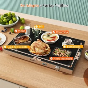 Bandeja Elétrica Aquecedora com Temperatura Ajustável e Tampa de Vidro Temperado Ideal para Manter Alimentos Quentes em Buffets, Festas e Eventos