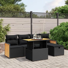 vidaXL 6 pcs conjunto sofás de jardim c/ almofadões vime PE preto