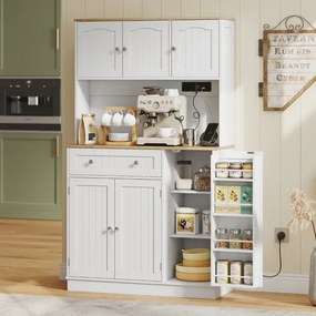 Armário de Cozinha Alto com Estação de Carregamento 6 Portas 1 Gaveta Prateleiras Ajustáveis 4 Prateleiras 100x40x173 cm Branco
