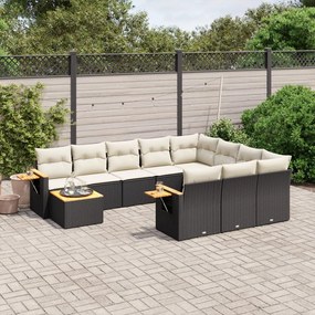 11 pcs conjunto sofás de jardim c/ almofadões vime PE preto