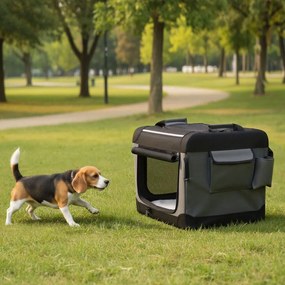 Transportadora dobrável para cães 76 x 53 x 53 cm, tecido Oxford, bolsa para cães com 4 portas em tecido de malha preta