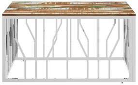 Mesa centro aço inoxidável/madeira recuperada maciça prateado
