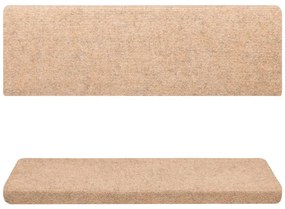 Tapetes de escada 15 pcs 65x21x4 cm tecido agulhado creme