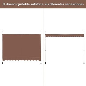 Toldo Telescópico e Retrátil 300 x 120 cm Resistente aos Raios UV Impermeável com Manivela Manual e Altura Ajustável para Janela Varanda castanho