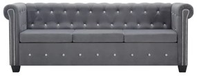 Sofá chesterfield três lugares veludo 199x75x72cm cinzento