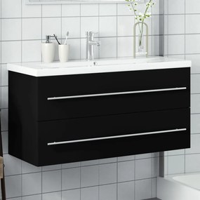Armário de casa de banho com lavatório embutido preto