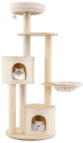 Pequena árvore para gatos de interior, torre para gatos com poleiro de pelúcia confortável, postes de arranhar de sisal, bola pendurada bege