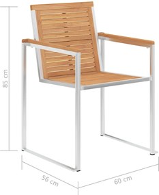 Cadeiras de jardim 2 pcs madeira teca maciça e aço inoxidável