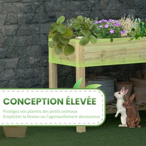 Floreira elevada com prateleira de arrumação em madeira, floreira quadrada com base elevada, 113 x 56 x 84 cm