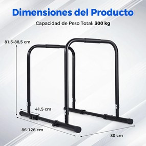 Barras Paralelas Verticais para Calistenia, 80 x 86-126 x 81,5-88,5 cm, Altura Ajustável, Preto