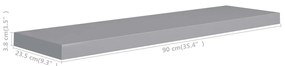 Prateleira de parede suspensa 90x23,5x3,8 cm MDF cinzento