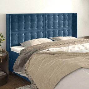 Cabeceira cama c/ abas veludo 163x16x118/128 cm azul-escuro