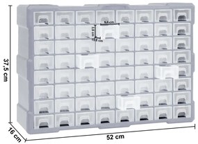 Caixa organizadora com 64 gavetas 52x16x37,5 cm