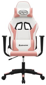 Cadeira gaming couro artificial branco e rosa