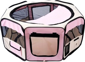 PawHut Parque Dobrável para Cães e Gatos Corralito Portátil para Animais Pequenos Impermeável em Tecido Oxford Ø90x41 cm Rosa | Aosom Portugal