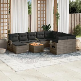 vidaXL 11 pcs conjunto sofás de jardim c/ almofadões vime PE cinzento