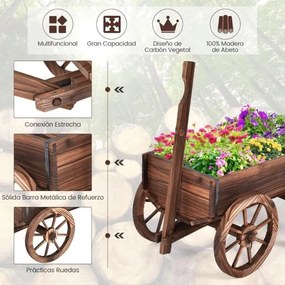 Carrinho floreira de madeira 75 x 43 x 53,5 cm para exteriores decorativo para jardim para plantas com 4 rodas e alça Castanho