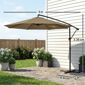 Guarda-sol redondo com haste lateral de 3 m, guarda-sol de jardim inclinável com capa de proteção, poliéster com proteção UV UPF50+, cor cáqui