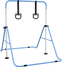 HOMCOM Barra de Ginástica para Crianças com Altura Ajustável em 5 Níveis Anéis e Dobrável 148x105x88-128 cm Azul | Aosom Portugal
