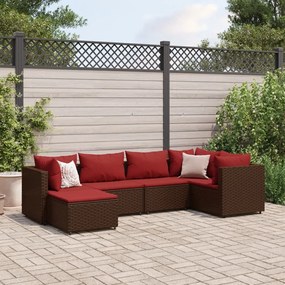 6 pcs conj. lounge jardim c/ almofadões 6 pcs vime PE castanho