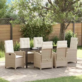 vidaXL Conjunto de Jantar de Jardim com 7 peças e Almofadas em Rattan Poly Bege