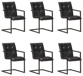 Cadeiras de jantar cantilever 6 pcs couro genuíno preto