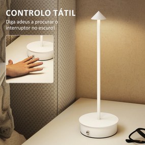 Conjunto de 2 Candeeiros de Mesa Recarregáveis por USB Reguláveis com Controlo Táctil 3000K/4500K/6500K Ø10x30 cm Branco