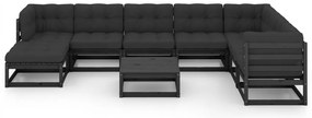 9 pcs conjunto lounge de jardim c/ almofadões pinho maciço