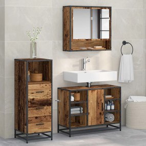 vidaXL Conjunto de Móveis para Banheiro com porta 3 pcs Madeira Antiga