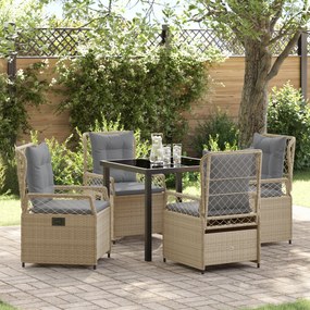 vidaXL Conjunto de Jantar para Jardim de 5 Peças Bege Rattan Poliéster