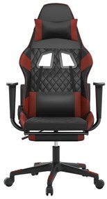 Cadeira gaming massagem + apoio couro art. preto/vermelho tinto