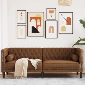 Sofá chesterfield com rolos 3 lugares camurça artif. castanho