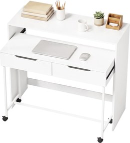 Secretária de Computador, 100 x 37 x 88 cm, Tampo Deslizante Extensível, Branco