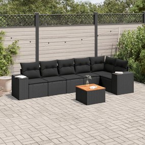 7 pcs conjunto de sofás p/ jardim c/ almofadões vime PE preto