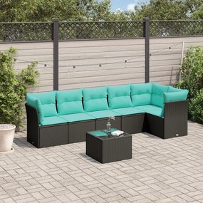 vidaXL 7 pcs conjunto de sofás p/ jardim c/ almofadões vime PE preto