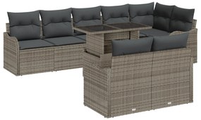 Conjunto de Sofá de Jardim vidaXL de 9 Peças com Almofadas Cinza Rattan Poliéster