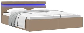 Cama hidrául. arrumação e LED 160x200cm couro artif. cappuccino