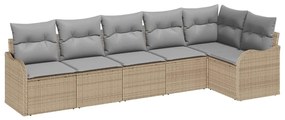Conjunto de Sofá de Jardim de 6 Peças com Almofadas em Vime Bege