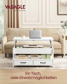 Mesa de centro com altura ajustável 50 x 100 x 49,1 cm/64,1 cm, gavetas e compartimentos Branca