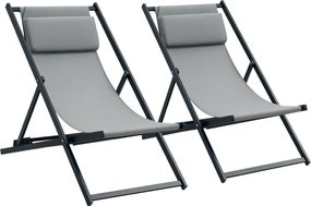 Outsunny Conjunto de 2 Espreguiçadeiras Dobráveis com Encosto Reclinável em 5 Posições e Apoio para a Cabeça 58x96,5x91,5 cm Cinza | Aosom Portugal