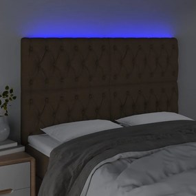 Cabeceira de cama c/ luzes LED tecido 144x7x118/128cm castanho