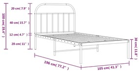 Estrutura de cama com cabeceira 100x190 cm metal branco