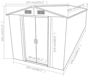 Abrigo de jardim 257x990x181 cm aço galvanizado castanho